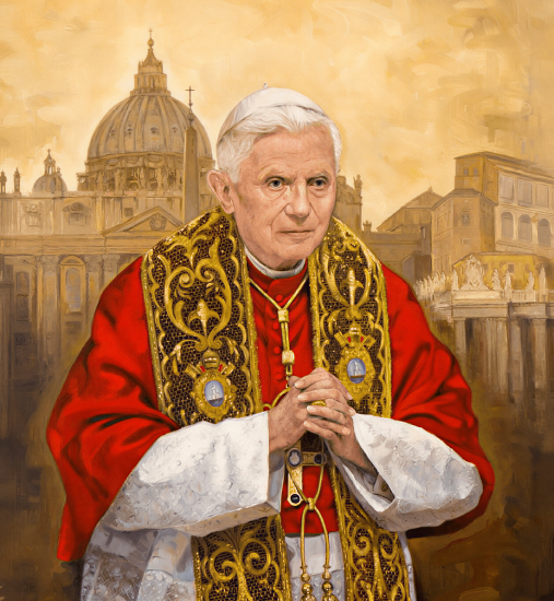 Ilustración generada por inteligencia artificial de Joseph Ratzinger, Benedicto XVI, para el Congreso Internacional de Almería 2026